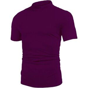 Mens Casual Turtleneck Mock Neck T Shirt Slim Fit Short Sleeve Summer